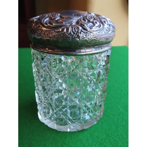 270 - Solid Silver Mounted Hobnail Cut Crystal Powder Jar Circular Form Approximately 5 Inches High Antiqu... 