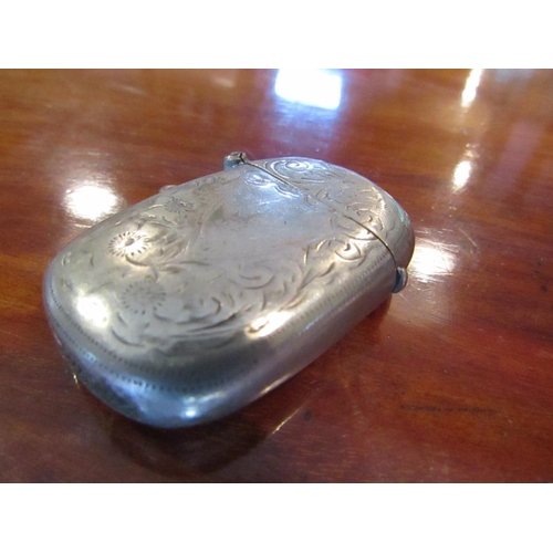 274 - Solid Silver Vesta Case with Engraved Decoration Oval Form Hinged Cover with Striker to Base