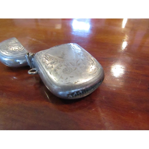 274 - Solid Silver Vesta Case with Engraved Decoration Oval Form Hinged Cover with Striker to Base