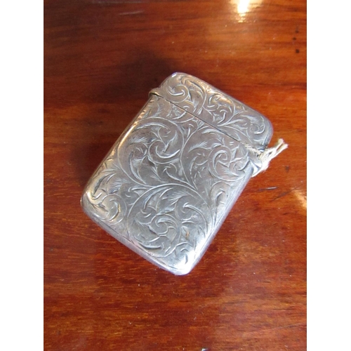 275 - Victorian Silver Vesta Case Dated 1896 Hinged Cover Striker to Base