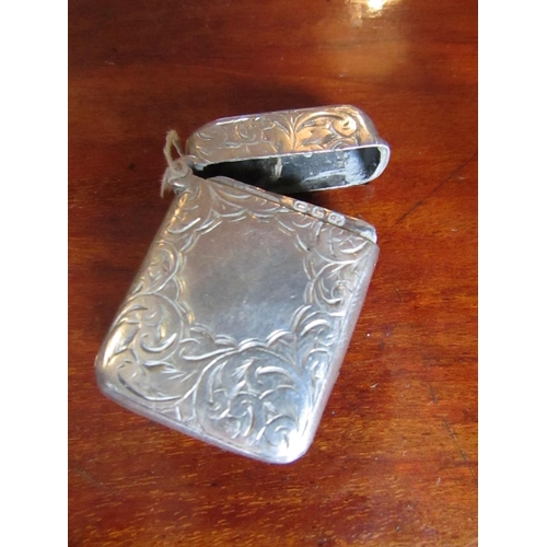 275 - Victorian Silver Vesta Case Dated 1896 Hinged Cover Striker to Base