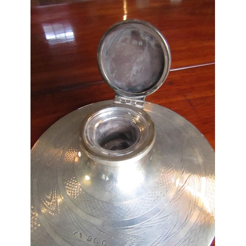 279 - Solid Silver Capstan Ink Well Edwardian with Engine Turned Decoration Hallmarked Approximately 5 Inc... 