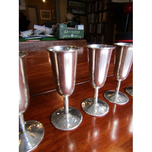 280 - Set of Six Solid Silver Tots of Tapering Cylindrical Form on Circular Pedestal Bases Each Approximat... 