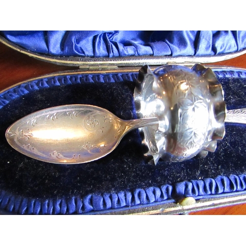 281 - Victorian Solid Silver Christening Set in Fitted Box with Silver Spoon and Silver Napkin Ring