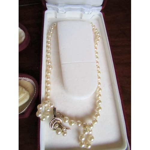 284 - Ladies Three Stand Pearl Necklace Graduated Form by Lotus and Another Majorca Pearl Necklace Two Ite... 