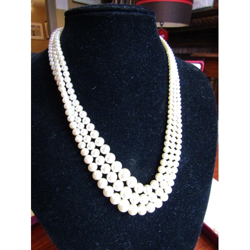 284 - Ladies Three Stand Pearl Necklace Graduated Form by Lotus and Another Majorca Pearl Necklace Two Ite... 