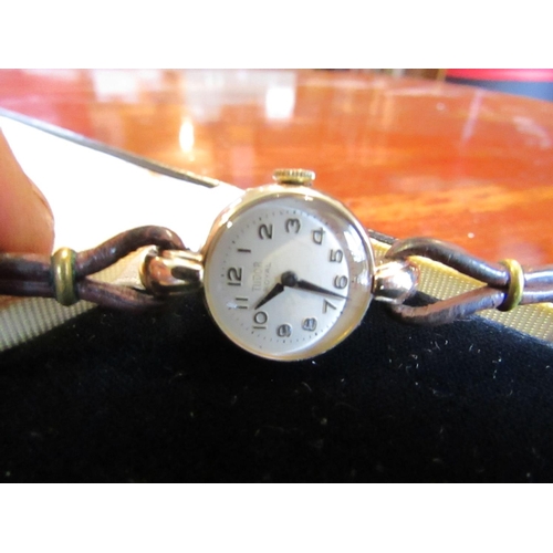 293 - Ladies Vintage Rolex Tudor 9 Carat Gold Wristwatch Round White Enamel Dial with Arabic Numerals Set ... 