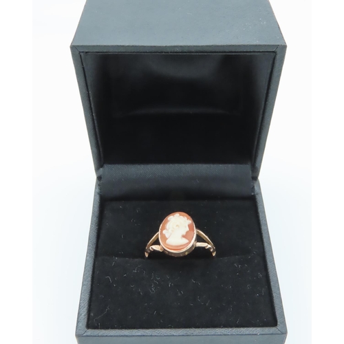 301 - Shell Cameo Ring Mounted on 9 Carat Gold Band Ring Size O and a Half