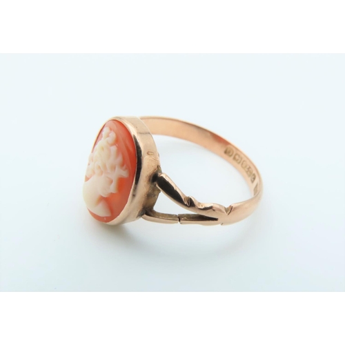 301 - Shell Cameo Ring Mounted on 9 Carat Gold Band Ring Size O and a Half