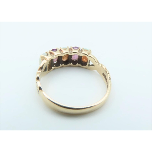 302 - 9 Carat Gold Opal and Amethyst Set 5 Stone Ring Size L and a Half