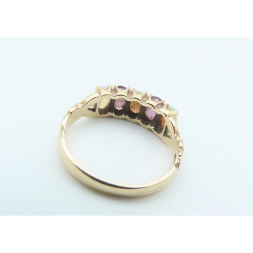 302 - 9 Carat Gold Opal and Amethyst Set 5 Stone Ring Size L and a Half