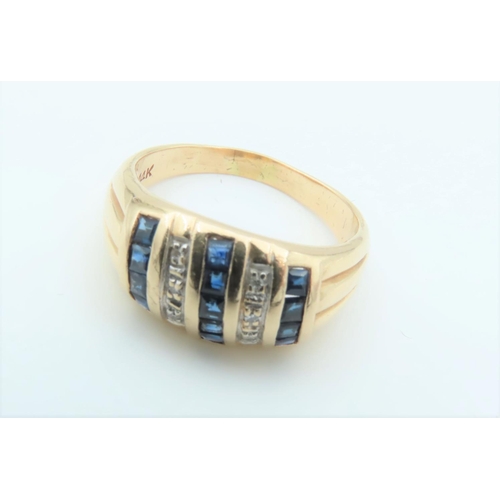 305 - Sapphire and Diamond Ladies Ring of Five Band Form Mounted on 14 Carat Yellow Gold Ring Size P and a... 