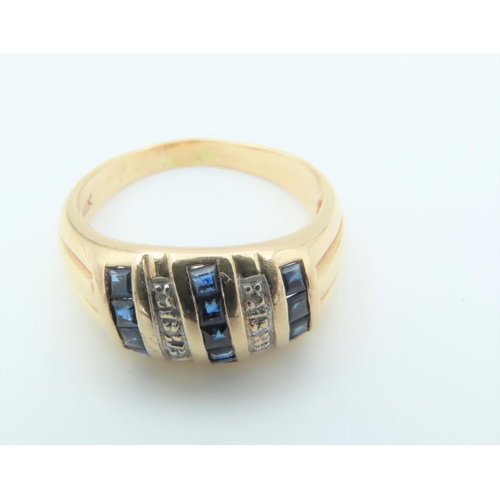 305 - Sapphire and Diamond Ladies Ring of Five Band Form Mounted on 14 Carat Yellow Gold Ring Size P and a... 