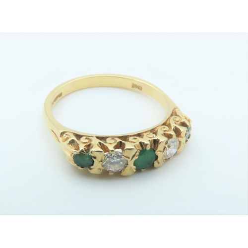 306 - 18 Carat Yellow Gold Emerald and Brilliant Cut 5 Stone Ring Hallmarks for London 1979 Size K and a H... 