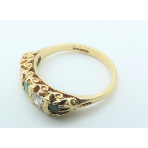 306 - 18 Carat Yellow Gold Emerald and Brilliant Cut 5 Stone Ring Hallmarks for London 1979 Size K and a H... 