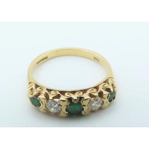 306 - 18 Carat Yellow Gold Emerald and Brilliant Cut 5 Stone Ring Hallmarks for London 1979 Size K and a H... 