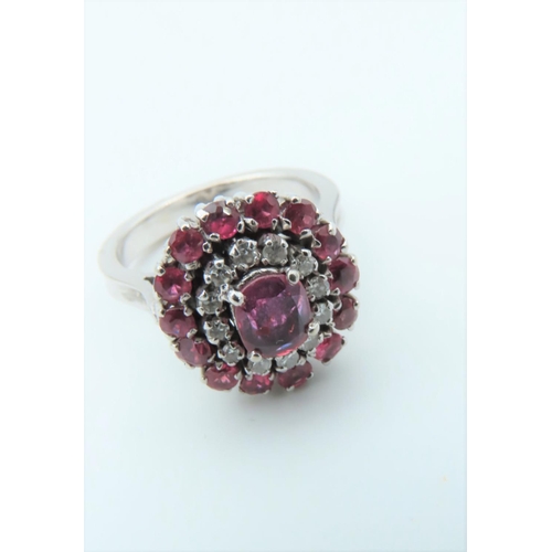 309 - Ruby and Single Cut Diamond Cluster Ring Size J Mounted on 18 Carat White Gold Band