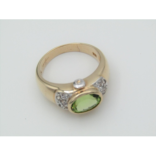 316 - Peridot Ladies Oval Cut Dress Ring Mounted on 9 Carat Gold Ring Size M and a Half Approximately