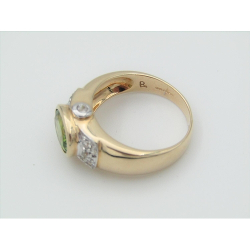 316 - Peridot Ladies Oval Cut Dress Ring Mounted on 9 Carat Gold Ring Size M and a Half Approximately