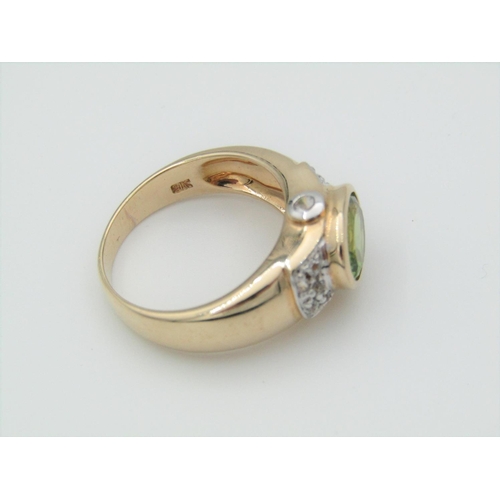 316 - Peridot Ladies Oval Cut Dress Ring Mounted on 9 Carat Gold Ring Size M and a Half Approximately