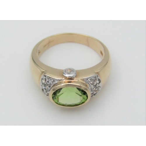 316 - Peridot Ladies Oval Cut Dress Ring Mounted on 9 Carat Gold Ring Size M and a Half Approximately