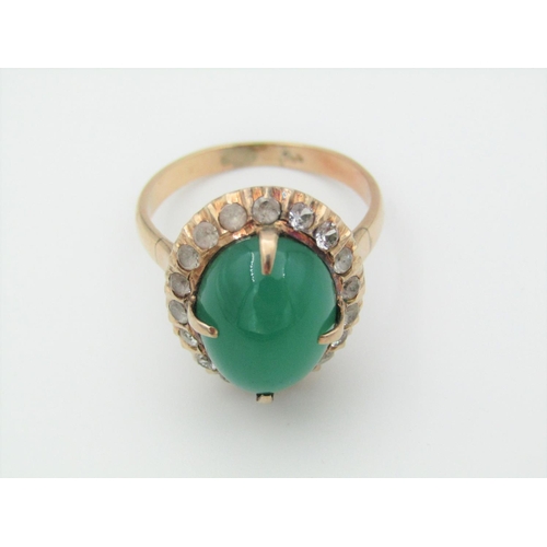 317 - Chrysoprase Quartz Gemset Centre Stone Ladies Ring Cabochon Cut Ring Size S Mounted on 9 Carat Gold