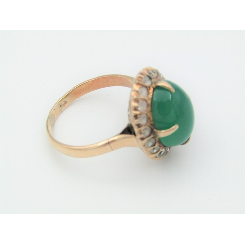 317 - Chrysoprase Quartz Gemset Centre Stone Ladies Ring Cabochon Cut Ring Size S Mounted on 9 Carat Gold