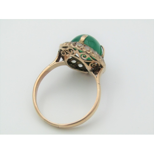 317 - Chrysoprase Quartz Gemset Centre Stone Ladies Ring Cabochon Cut Ring Size S Mounted on 9 Carat Gold