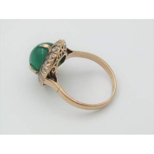 317 - Chrysoprase Quartz Gemset Centre Stone Ladies Ring Cabochon Cut Ring Size S Mounted on 9 Carat Gold