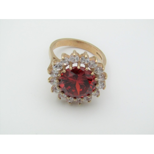 319 - 9 Carat Gold Set Ladies Dress Ring Red Paste and Colourless Paste Surround Attractive Colours Vintag... 