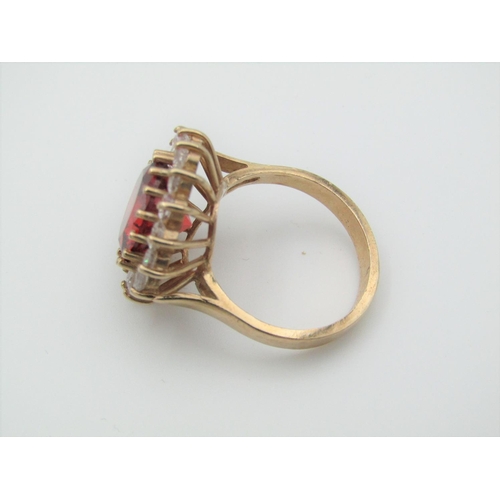 319 - 9 Carat Gold Set Ladies Dress Ring Red Paste and Colourless Paste Surround Attractive Colours Vintag... 