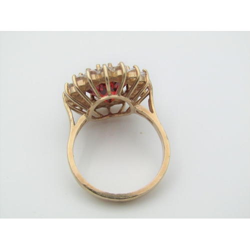 319 - 9 Carat Gold Set Ladies Dress Ring Red Paste and Colourless Paste Surround Attractive Colours Vintag... 