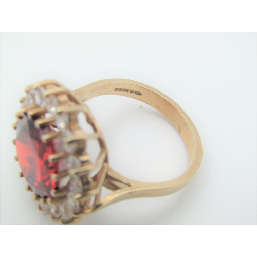 319 - 9 Carat Gold Set Ladies Dress Ring Red Paste and Colourless Paste Surround Attractive Colours Vintag... 