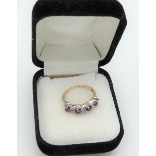 321 - 9 Carat Gold Amethyst and Diamond Set Ladies Ring Size L