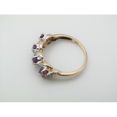 321 - 9 Carat Gold Amethyst and Diamond Set Ladies Ring Size L