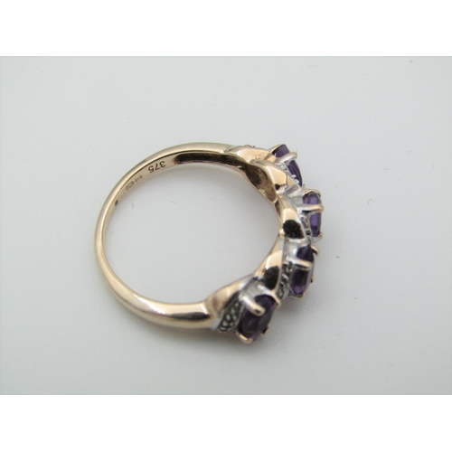 321 - 9 Carat Gold Amethyst and Diamond Set Ladies Ring Size L