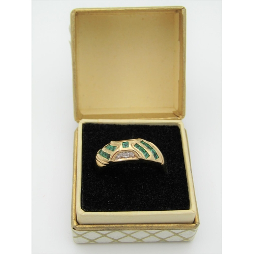 324 - 18 Carat Gold Emerald and Single Cut Diamond Ring Vintage Size N