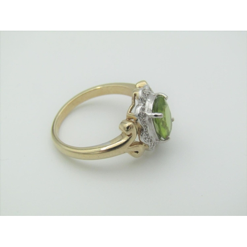 325 - Peridot and Diamond Ladies Cluster Ring Mounted on 9 Carat Gold Band Hallmarked 2006 Ring Size N