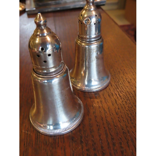 327 - Pair of Solid Silver Pedestal Form Salt and Peppers Each Approximately 4 Inches High