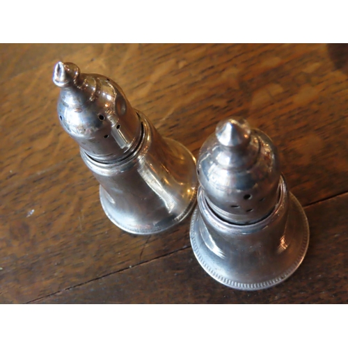 327 - Pair of Solid Silver Pedestal Form Salt and Peppers Each Approximately 4 Inches High