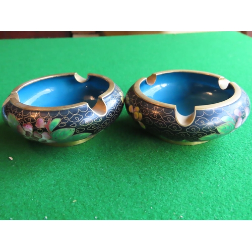 330 - Pair of Cloisonne Decorated Circular Form Ashtrays Each Approximately 5 Inches Diameter