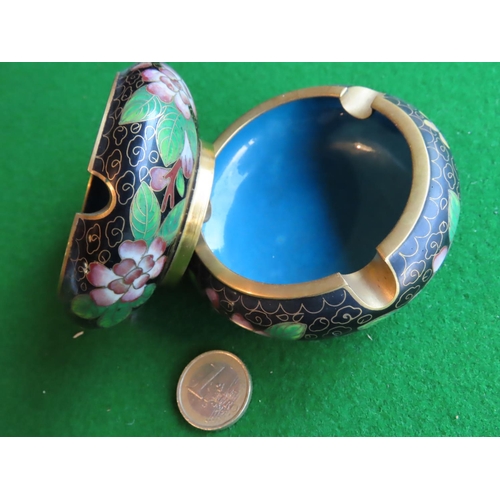 330 - Pair of Cloisonne Decorated Circular Form Ashtrays Each Approximately 5 Inches Diameter