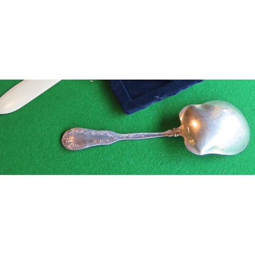 341 - Solid Silver Serving Spoon Shaped Form with Decorated Handle Approximately 9 Inches Long