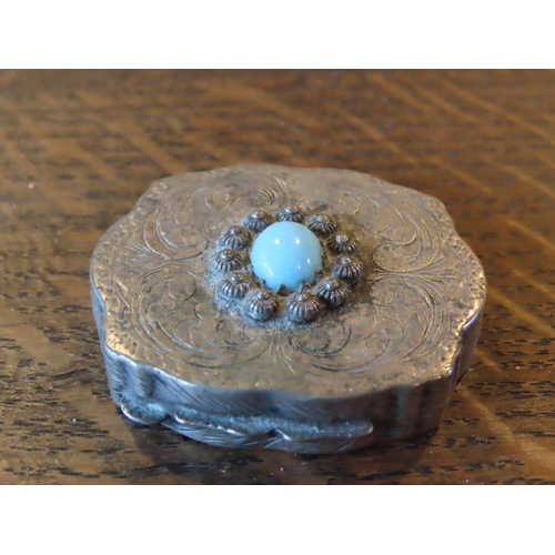 345 - Turquoise Inset Centre Stone Over Shaped Form Compact Hinged Cover