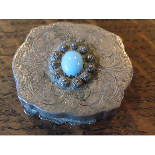 345 - Turquoise Inset Centre Stone Over Shaped Form Compact Hinged Cover