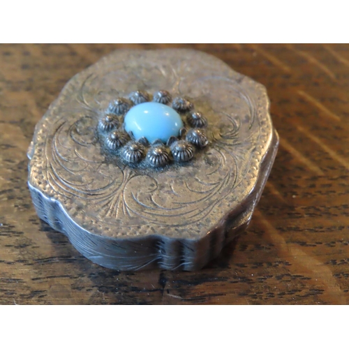 345 - Turquoise Inset Centre Stone Over Shaped Form Compact Hinged Cover