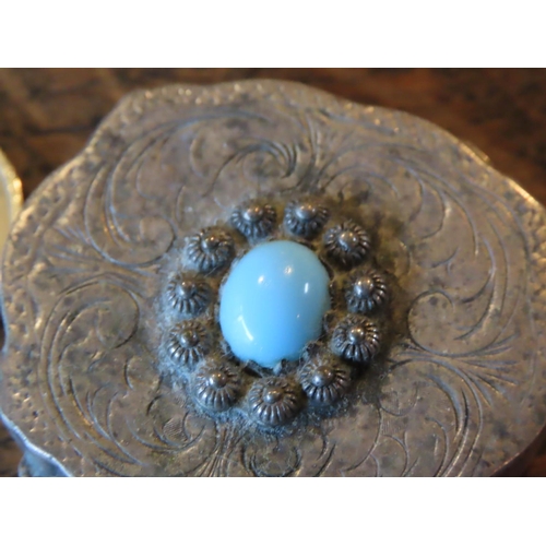 345 - Turquoise Inset Centre Stone Over Shaped Form Compact Hinged Cover