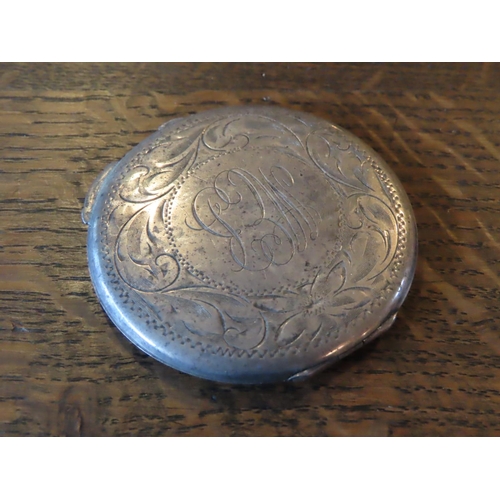 346 - Circular Form Silver Compact Hinged Cover with Engraved Decoration