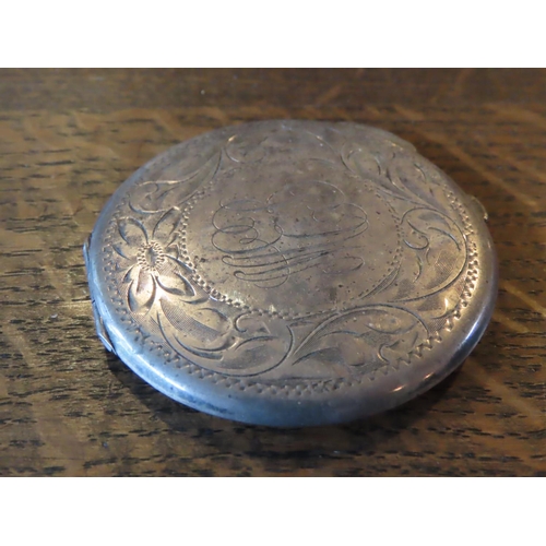 346 - Circular Form Silver Compact Hinged Cover with Engraved Decoration