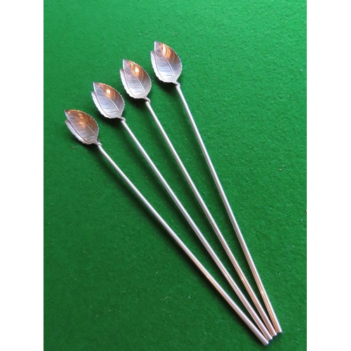 350 - Set of Four Solid Silver Tiffany Cocktail Stirrers with Original Tiffany Pouch